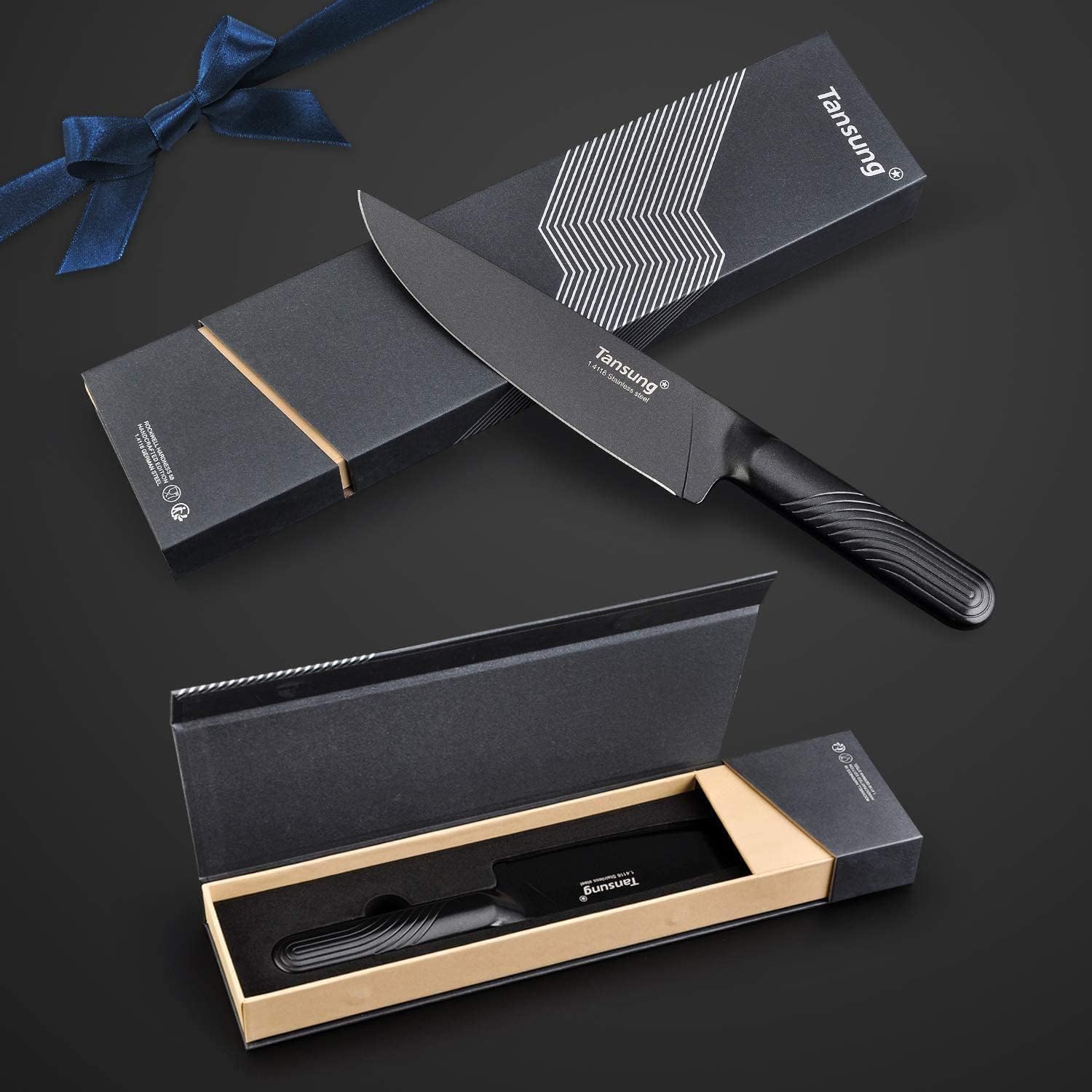 TANSUNG Cuchillo de chef, cuchillo de cocina profesional de 8 pulgadas, cuchillo de cocina de corte ultraafilado con hoja antiadherente de acero