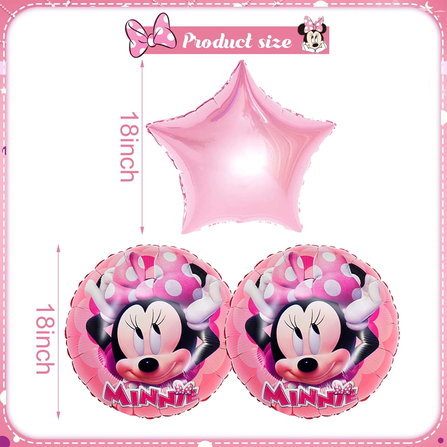 Suministros de globos de fiesta temática de Minnie, 5 globos de Minnie para fiesta de primer cumpleaños, fiesta de cumpleaños, decoración de fiesta