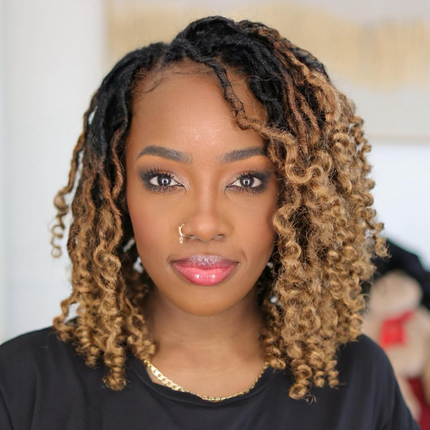Toyotress Passion Locs – Cabello de ganchillo de 14 pulgadas, 8 paquetes de cabello sintético ombré marrón rubio con extremos rizados, extensiones