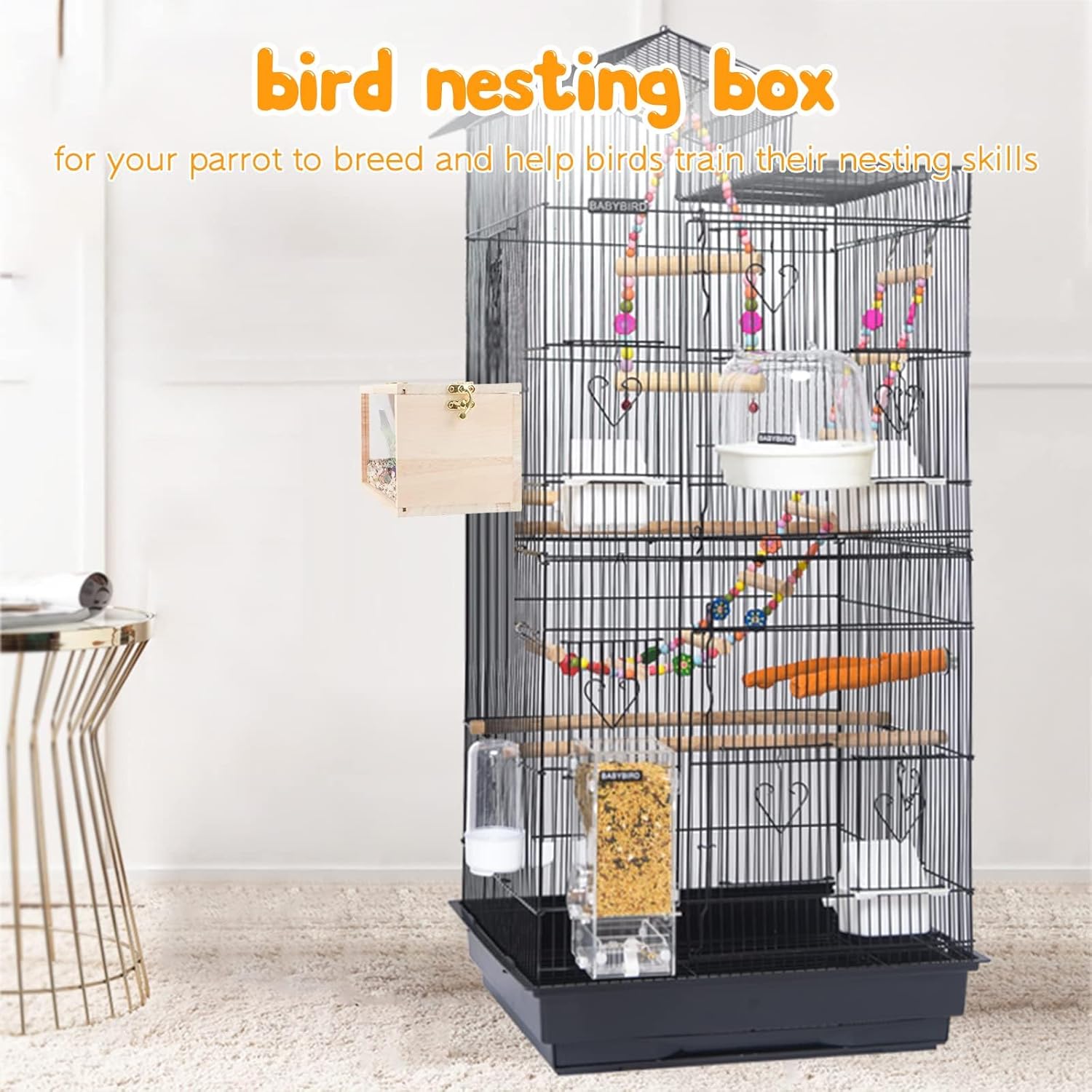 Rypet Caja de nido de periquitos con diseño transparente, caja de cría de nido de pájaros con perca de madera para pájaros de cacatúa, agapornis,