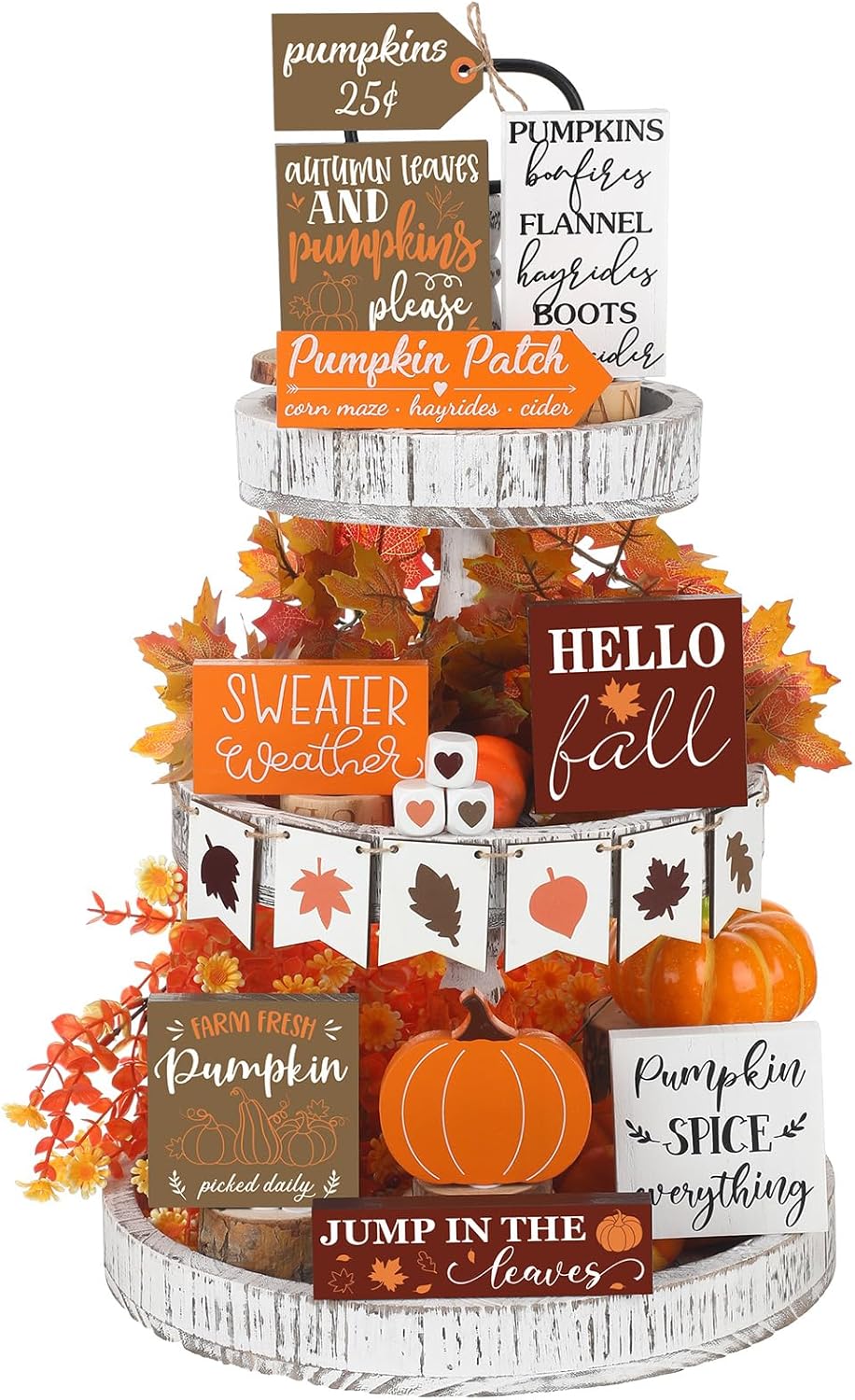 Juego de 15 bandejas escalonadas de otoño, decoración de calabaza, decoración de casa de campo, centros de mesa de hojas de arce de otoño, cosecha