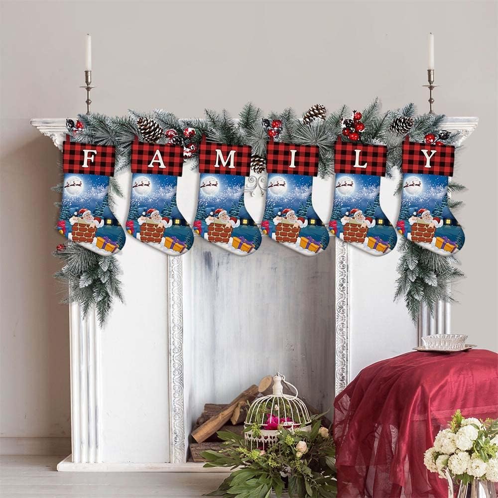 MALIHONG Paquete de 1 calcetín personalizado de Navidad a cuadros de búfalo rojo con encantador perro, husky siberiano, copo de nieve, decoración