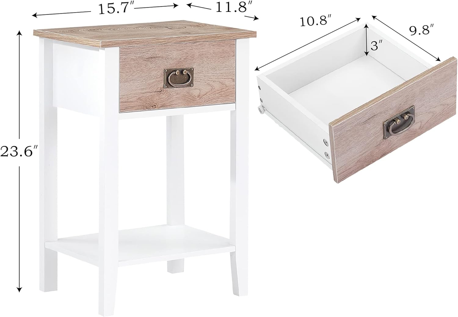 VECELO Juego de 2 mesitas de noche, mesa auxiliar con cajones para dormitorio, sala de estar, sofá, mesita de noche, muebles de acento vintage,