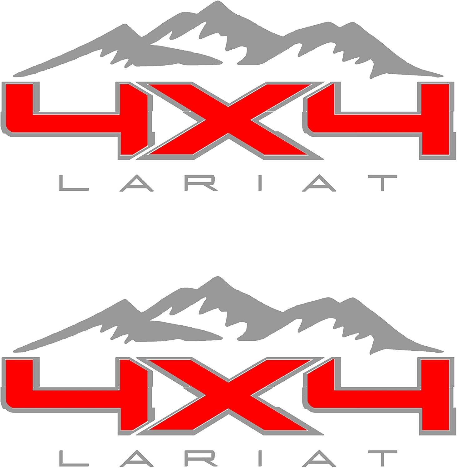 4X4 Mountain Bedside Vinyl Decal for Ford Lariat Trucks Red with Silver Outline