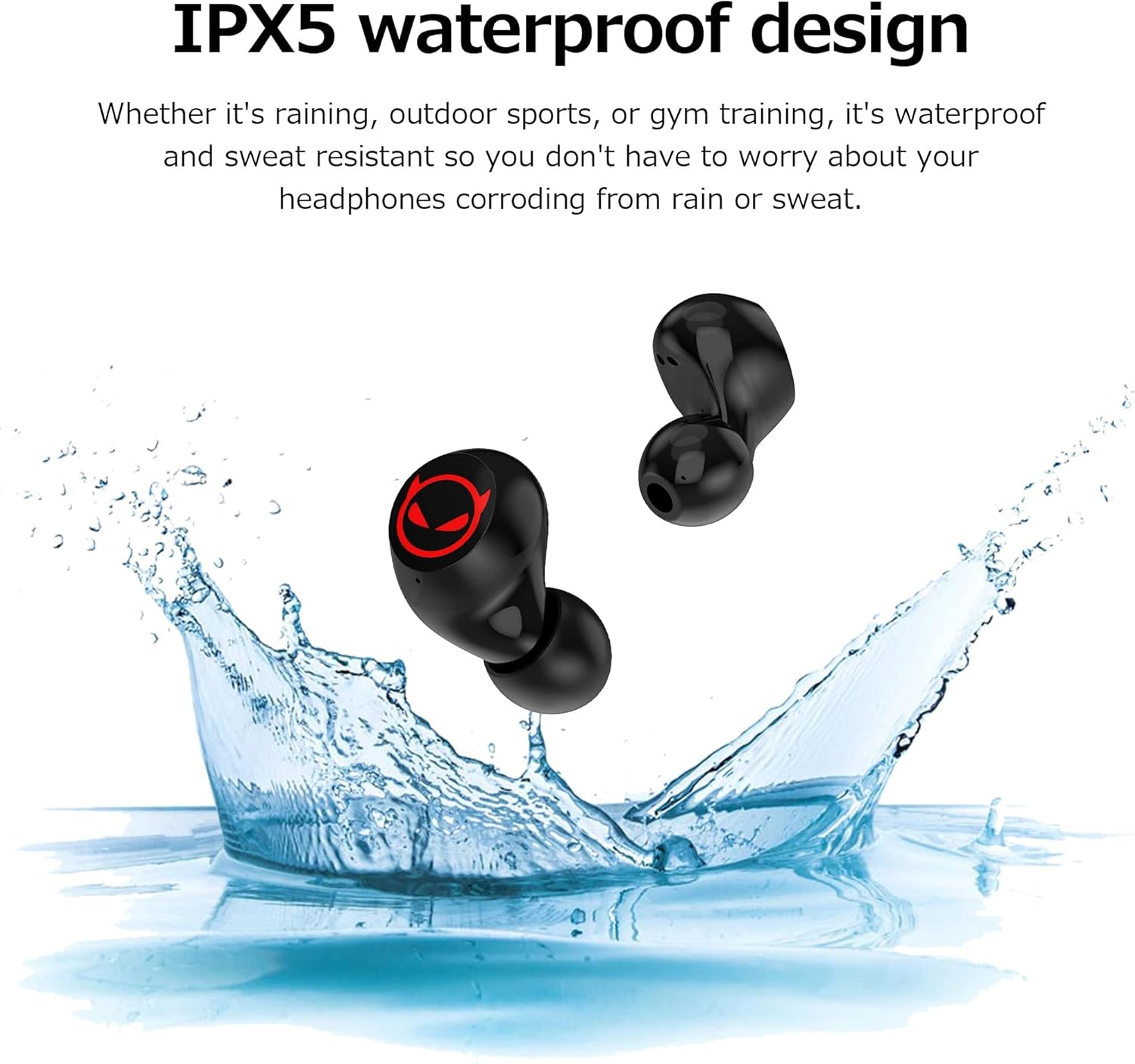 Auriculares inalámbricos Bluetooth 5.0, IPX5, impermeables, estéreo, inalámbricos, con micrófono y control táctil, reducción de ruido intraural, con