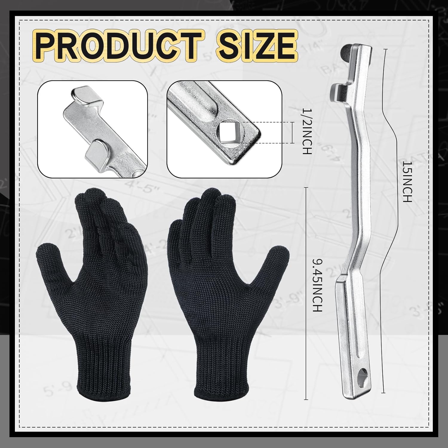Zonon Barra de herramientas de extensión de llave, extensor de llave universal de 15 pulgadas, extensor de llave con guantes antideslizantes,