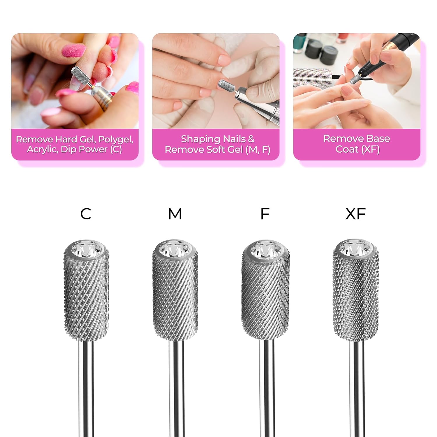 Lavinda Brocas de uñas con parte superior de cristal, brocas de carburo de barril grande de 332 pulgadas, adecuadas para manicura, pedicura,