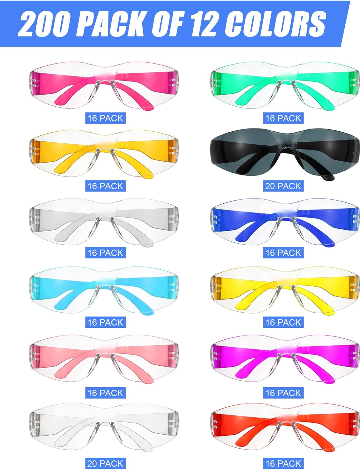 Kanayu 200 lentes de seguridad transparentes a granel para hombres y mujeres, gafas de seguridad para protección ocular con resistentes a los
