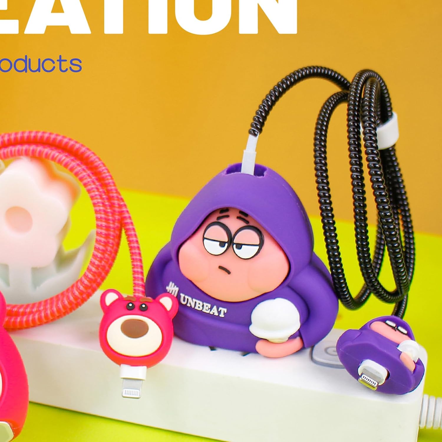Axanbox Paquete de 2 protectores de cargador de teléfono de dibujos animados, protector de cable Kawaii 3D  cargador de teléfono para Apple 18 W20