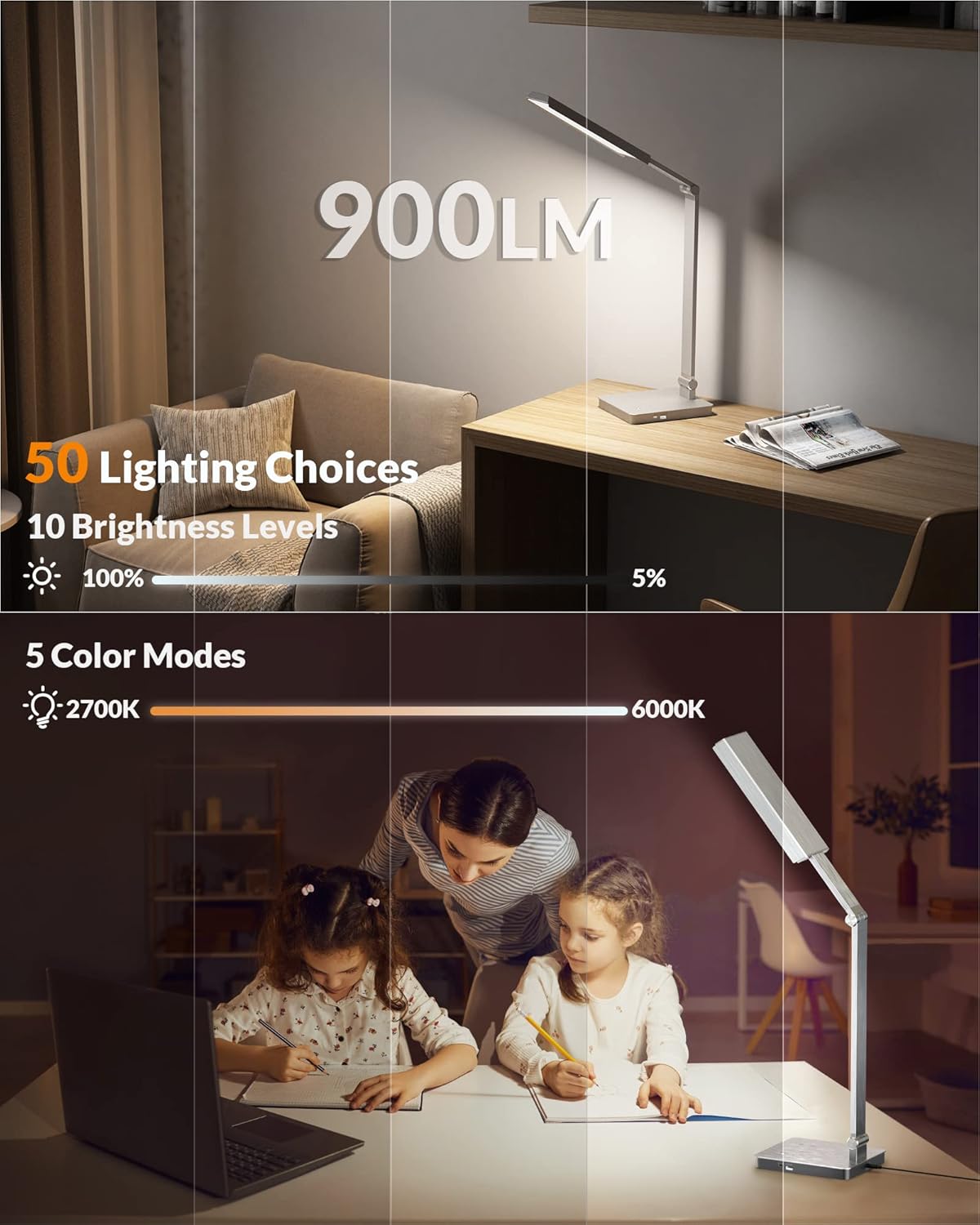 LEPOWER Lámpara de escritorio de metal y lámpara de escritorio LED brillante LEPOWER – 900LM 24W Luz de escritorio para el hogar, oficina, estudio