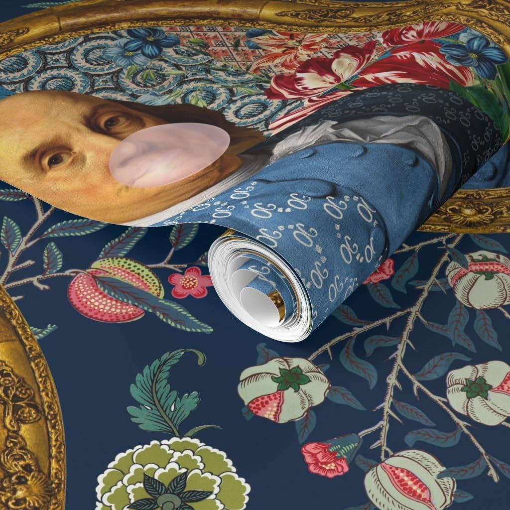 Spoonflower Muestro de papel tapiz extraíble – Benjamin Franklin Botánico Caprichoso Retrato Histórico Papel pintado personalizado pre-pegado