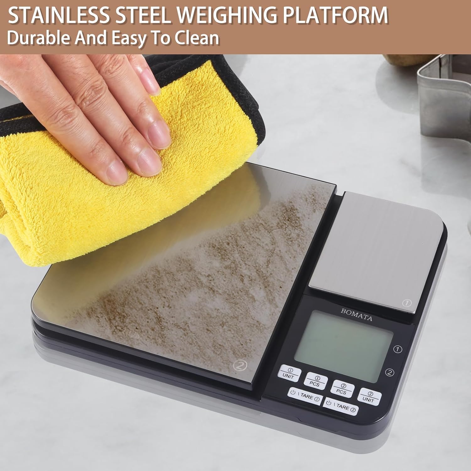 BOMATA Báscula digital de cocina de doble plataforma con dos precisiones de 0.00 oz y 0.01 g0.001 oz, capacidad máxima 11 lb5 kg, función de tara,