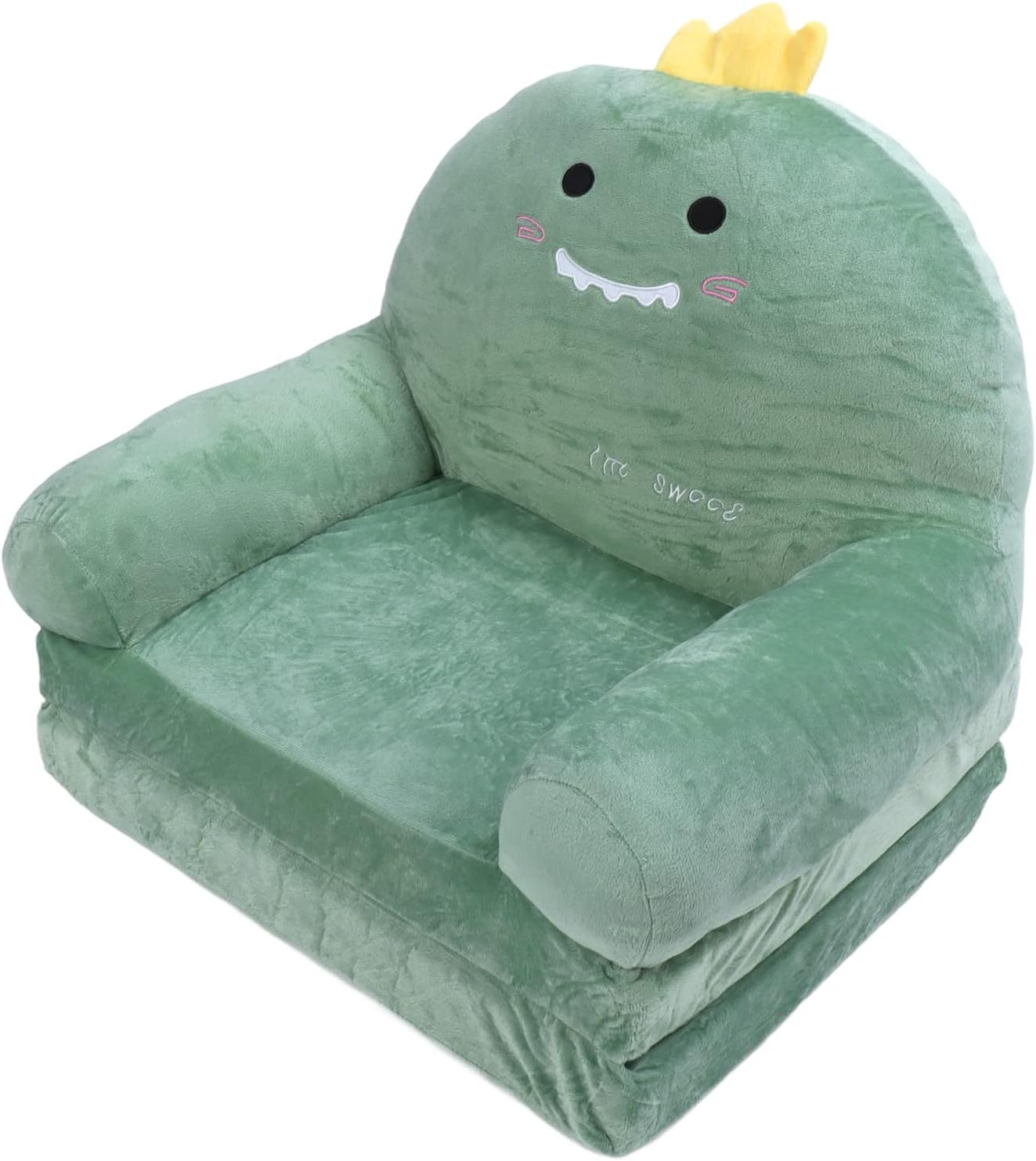 Sofá para niños, cómodo al tacto, sofá plegable de dinosaurio para niños, extra suave de 2 asientos, 2 en 1, silla abierta o cama plegable, tumbona