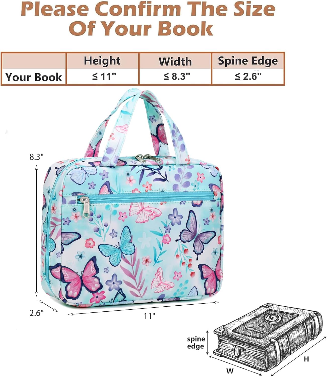 Octsky Fundas para la Biblia para niñas, funda de transporte para niños, bolsa de iglesia con asa, bolsillo con cremallera (lago de mariposas)