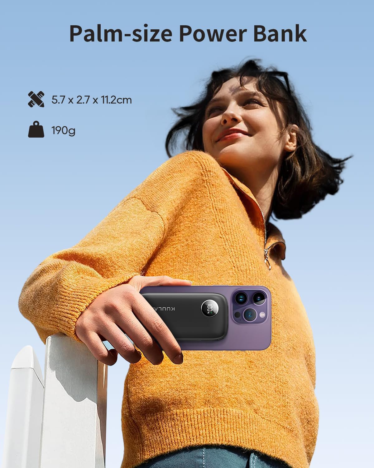 Kuulaa Cargador portátil con cables integrados 10000mAh USB C Power Bank de carga rápida pantalla LCD cargador portátil 3 salidas para iPhone Pixel