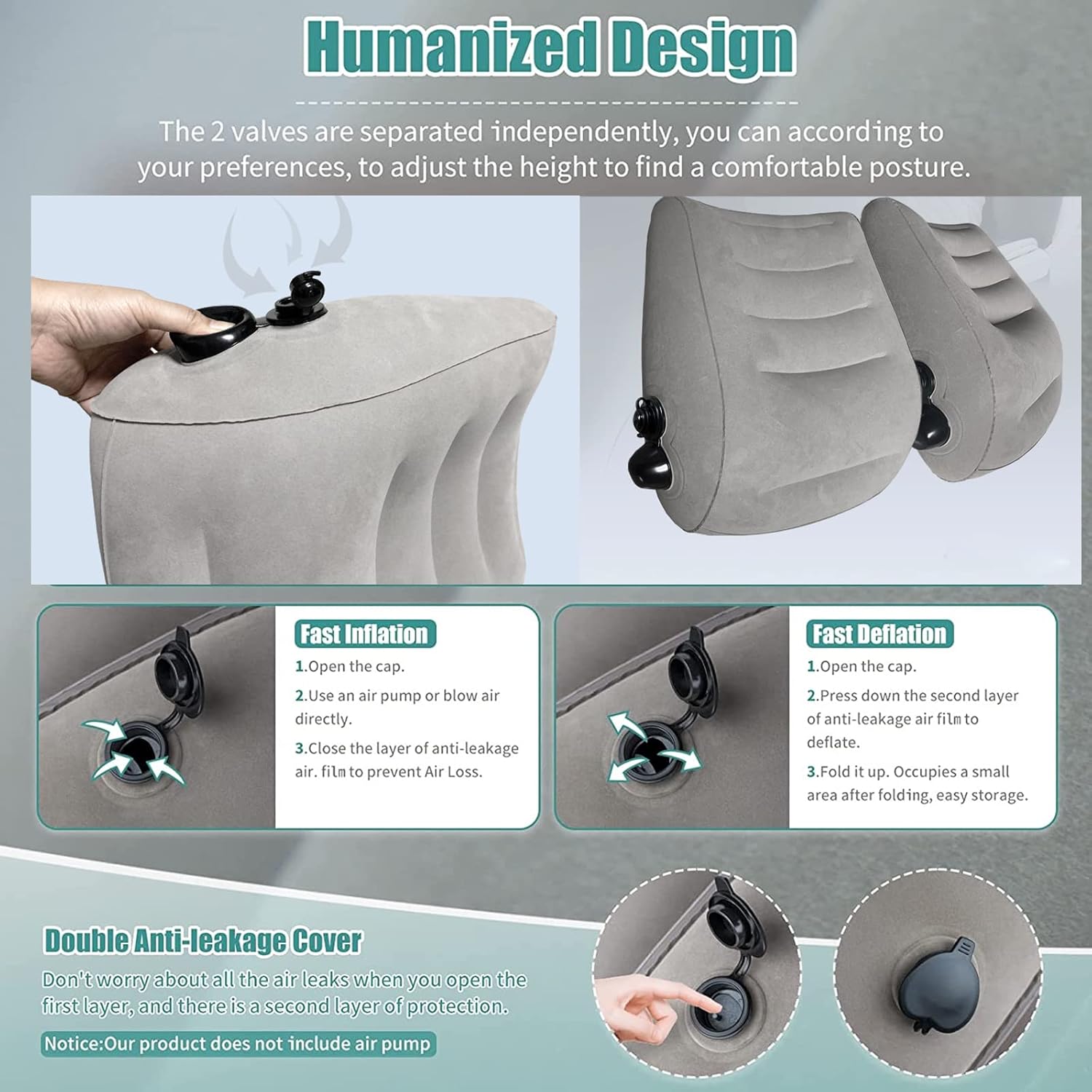 Juego de almohadas inflables de cuña para cama, almohada de apoyo poscirugía para espalda, rodillas, alivio del dolor de piernas, almohadas