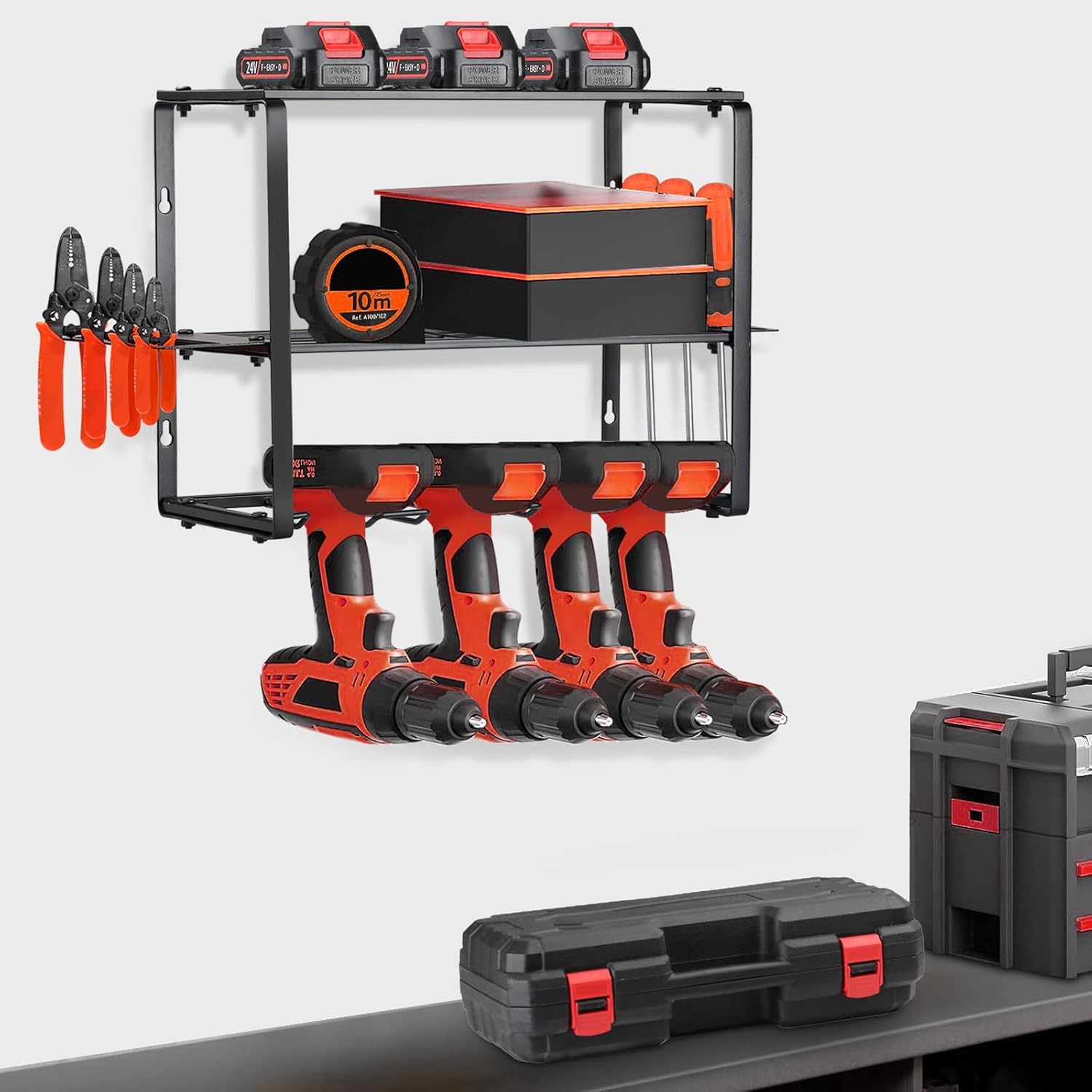Organizador de herramientas eléctricas para montaje en pared, organizador de herramientas eléctricas con 4 soportes de almacenamiento, organizador