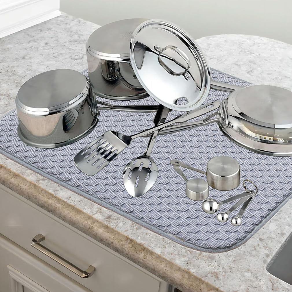 Paquete de 2 tapetes de secado de platos para encimera de cocina, tapetes grandes de microfibra absorbente de 19 x 15 pulgadas, almohadillas