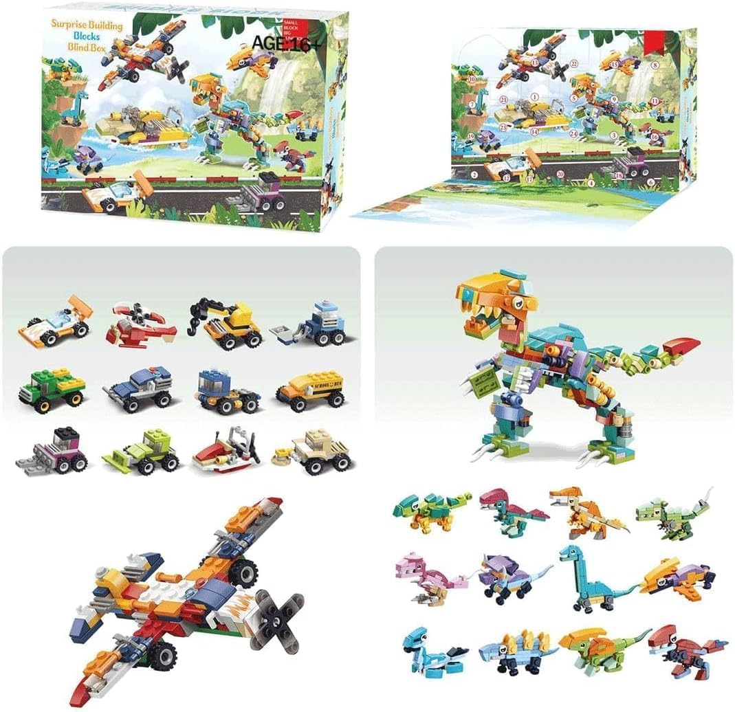 Calendario de Adviento de Navidad 2023, calendario de Adviento de dinosaurio, bloques de construcción de automóvil, cuenta regresiva para Navidad