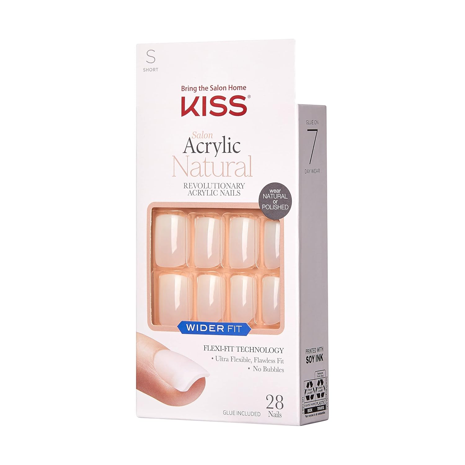 KISS Uñas postizas naturales de salón de acrílico de ajuste más amplio, ‘raras’, 28 uñas postizas con infusión de acrílico, sin burbujas, flexibles,