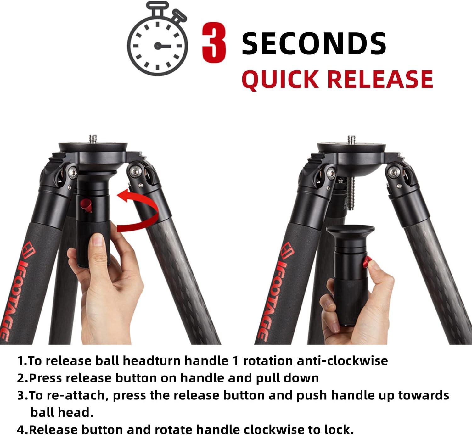 IFOOTAGE Gazelle TC7 – Trípode para cámara de carbono, 3 secciones con mango de liberación rápida, compatible con videocámara DSLR de 61 pulgadas