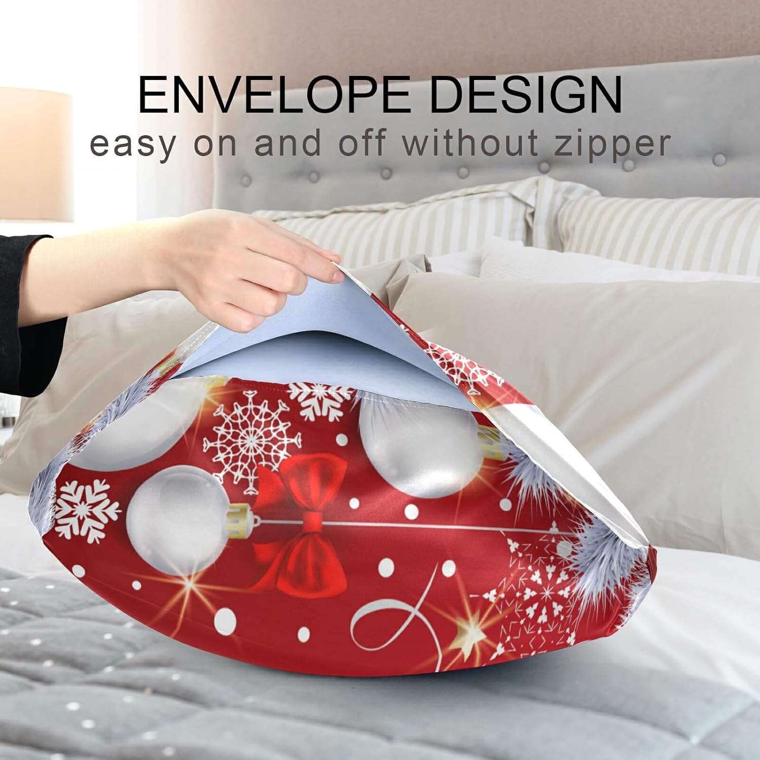 xigua Funda de almohada de satén con diseño de copos de nieve y árbol de Navidad, para el cabello y la piel, con cierre de sobre, funda de almohada