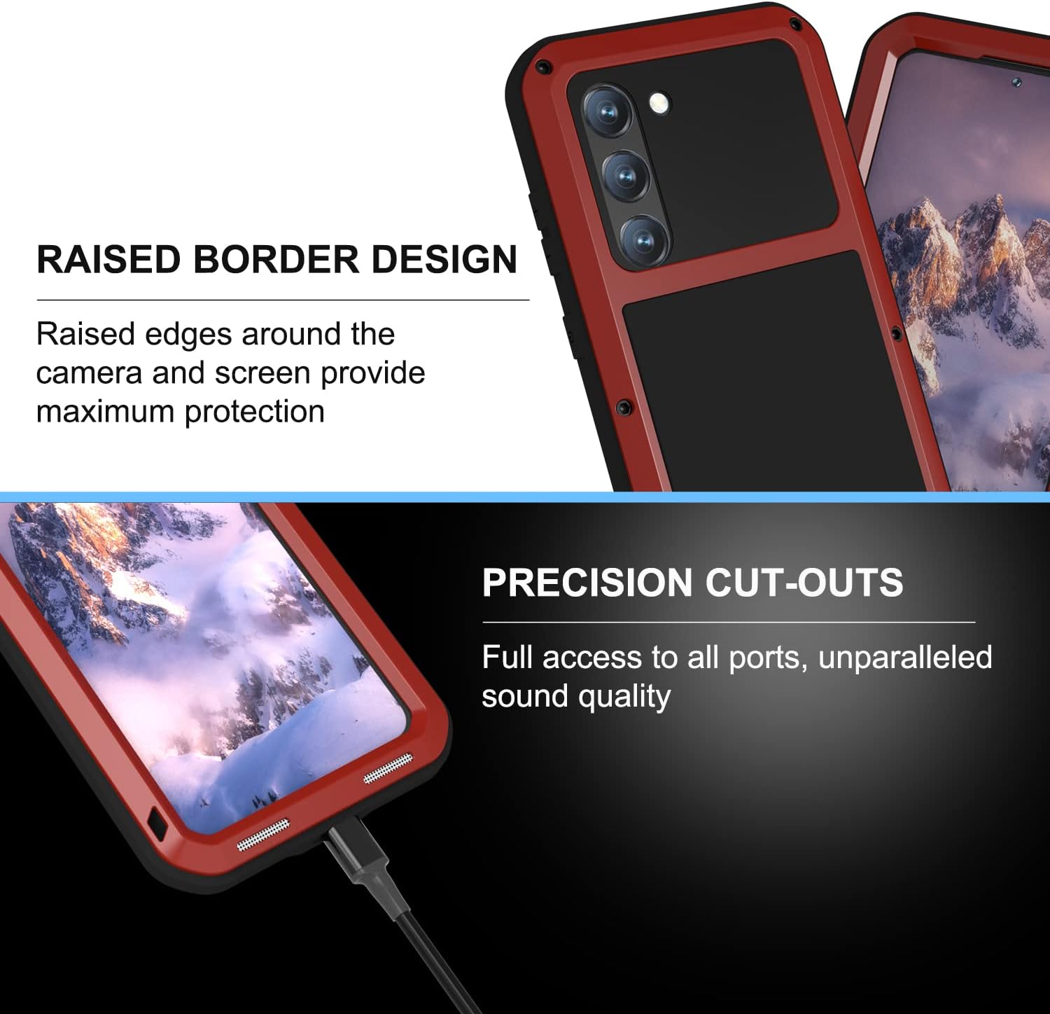 LOVE MEI Funda para Samsung Galaxy S23 5G con protector de pantalla de vidrio templado, a prueba de golpes, a prueba de arañazos, híbrida de metal y