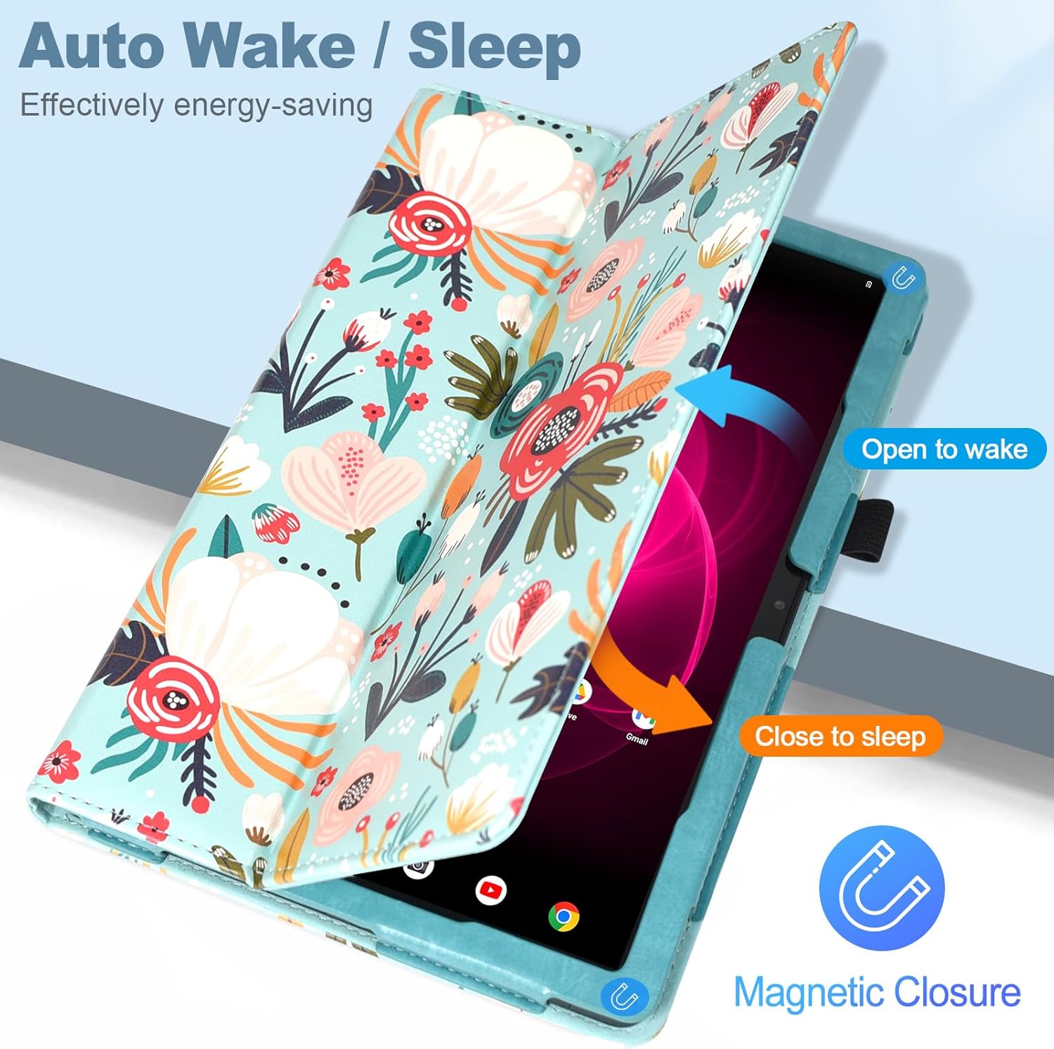 ACdream Funda para T-Mobile Revvl Tab 5G 2023, funda protectora delgada de cuero con función de encendido automático, correa de mano y ranuras para