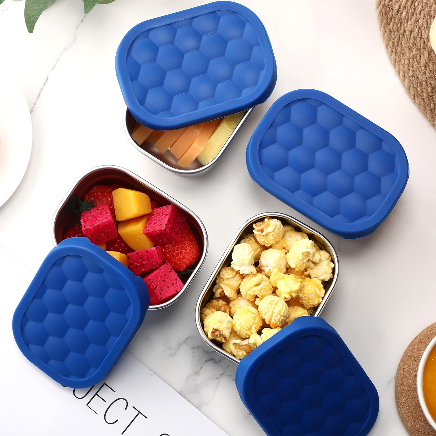 Tioncy 10 recipientes de acero inoxidable para niños, fiambrera de acero inoxidable fácil de abrir para niños con tapas de silicona a prueba de