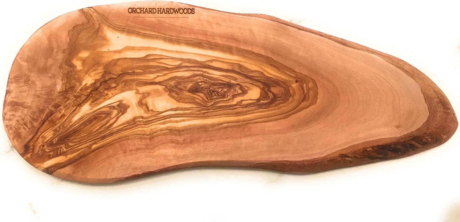 Tabla de queso de madera de olivo de grano final rústico hecho a mano de 16 pulgadas, bandeja de embutidos de madera, corte, corte, porción, regalo