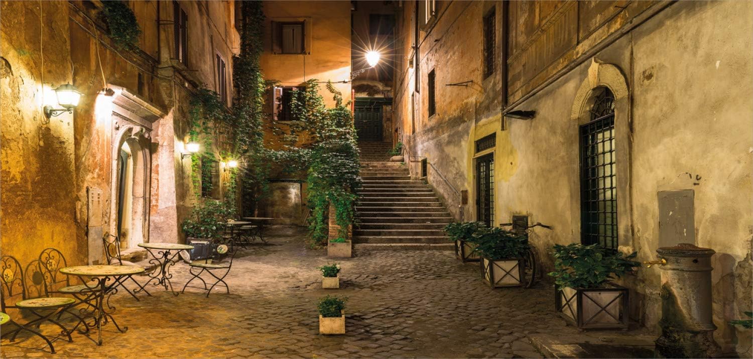 Ambesonne Taza italiana, Old Courtyard Rome Italy Cafe Chairs City Historic Houses in Street, taza de café de cerámica para bebidas de té de agua,
