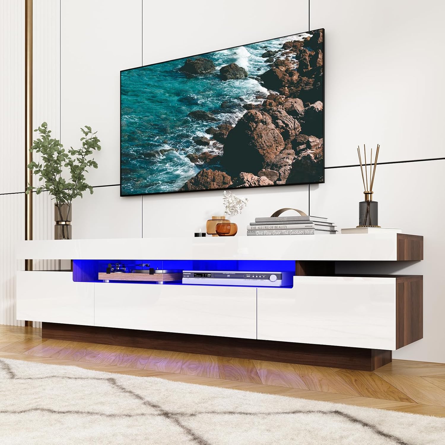 Uspeedy Soporte de TV blanco de 70 pulgadas para TV de 7580 pulgadas, moderno soporte de TV LED para sala de estar, centro de entretenimiento de
