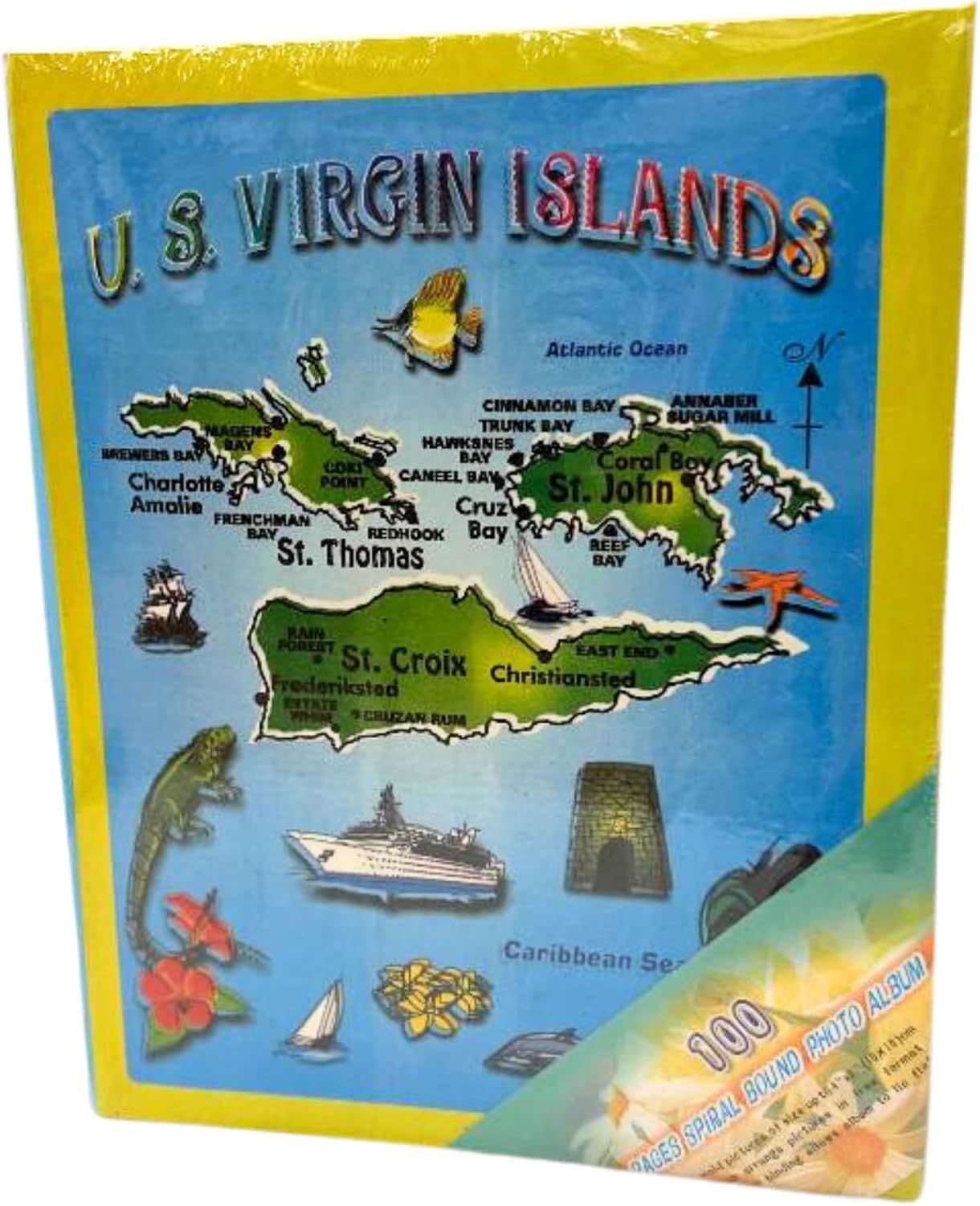Álbum de fotos de 4 x 6 con temática de las Islas Vírgenes de los Estados Unidos, álbum de recortes, álbum de fotos de recuerdo con destinos famosos