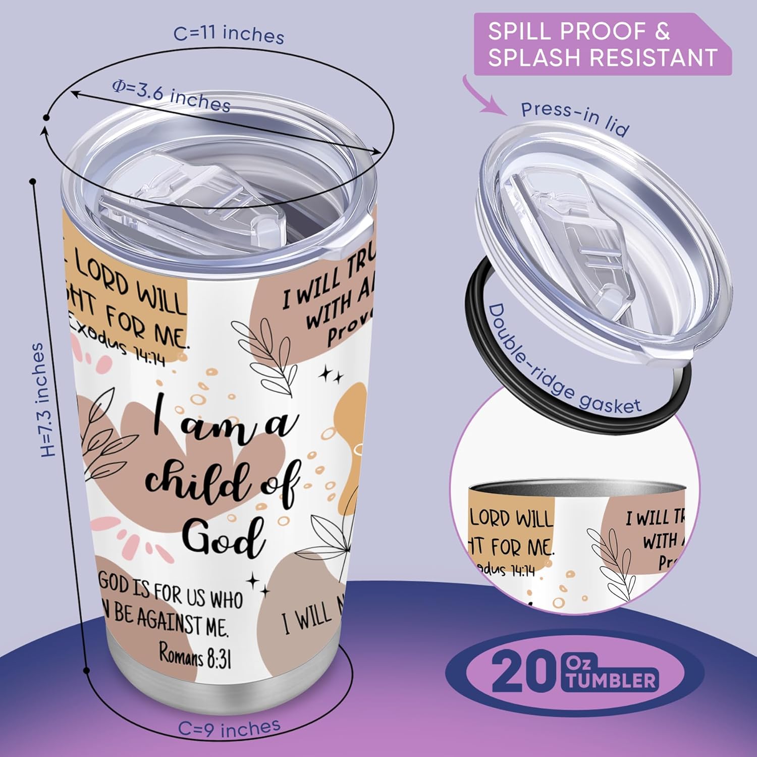 ZOKCC Regalos cristianos para mujeres, vaso de acero inoxidable con texto en inglés “I Am a Child of God”, taza de café de 20 onzas, regalos de
