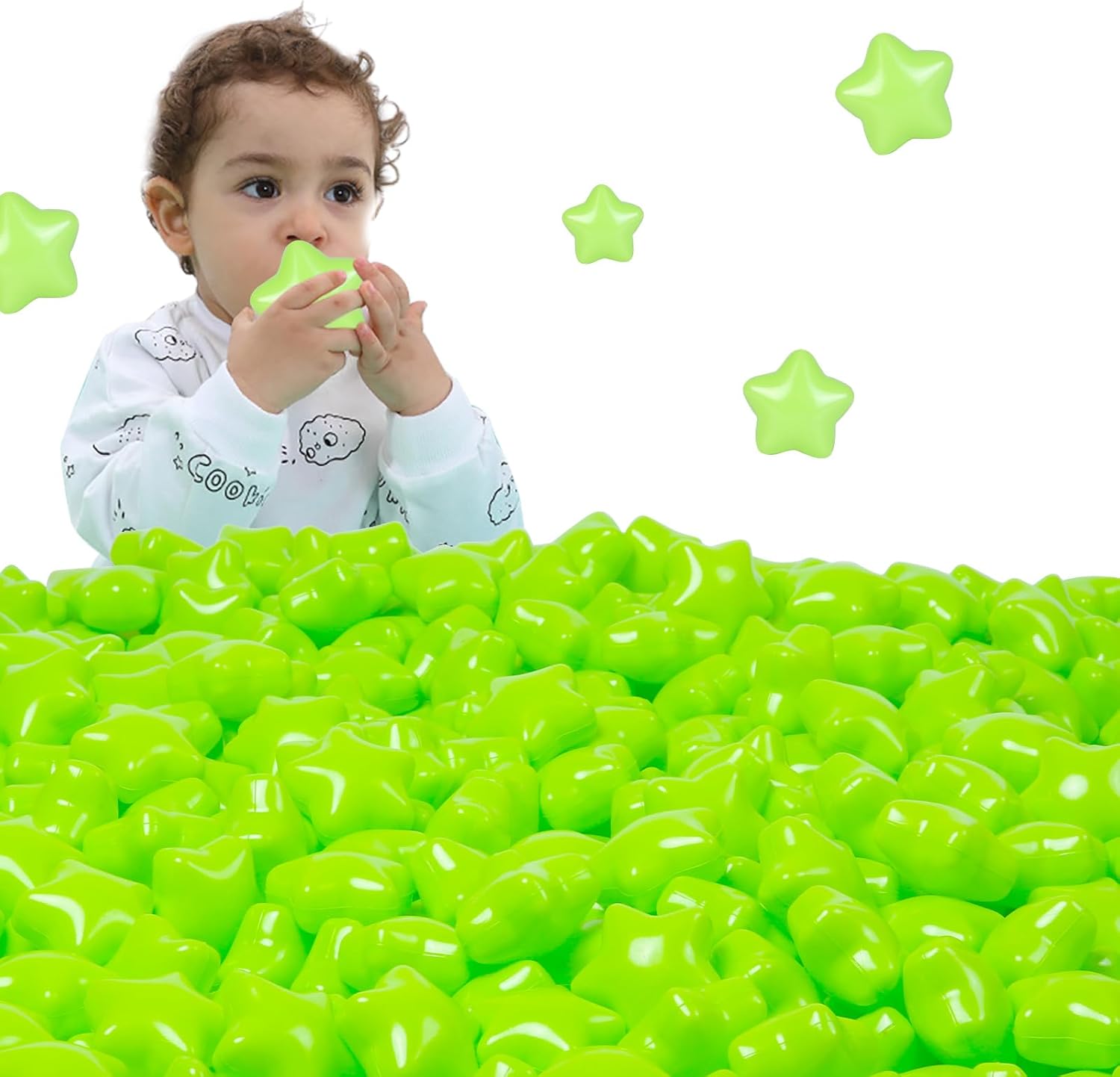 STARBOLO 100 bolas de estrella para niños pequeños, bola de plástico sin ftalatos, sin BPA, no tóxicas, a prueba de aplastamiento, tienda de