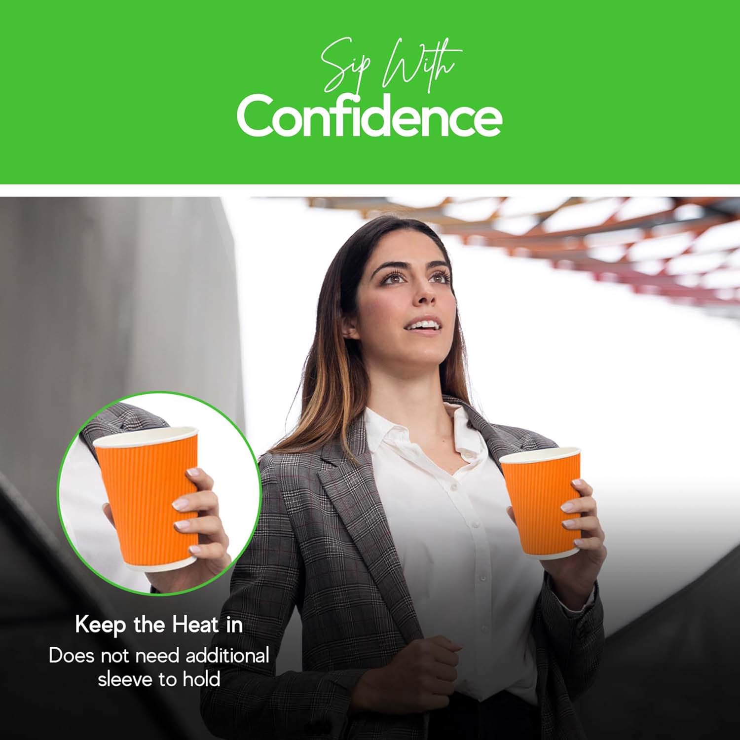 Vasos de café de papel aislado de pared corrugada, 12 onzas, 12 onza, Anaranjado