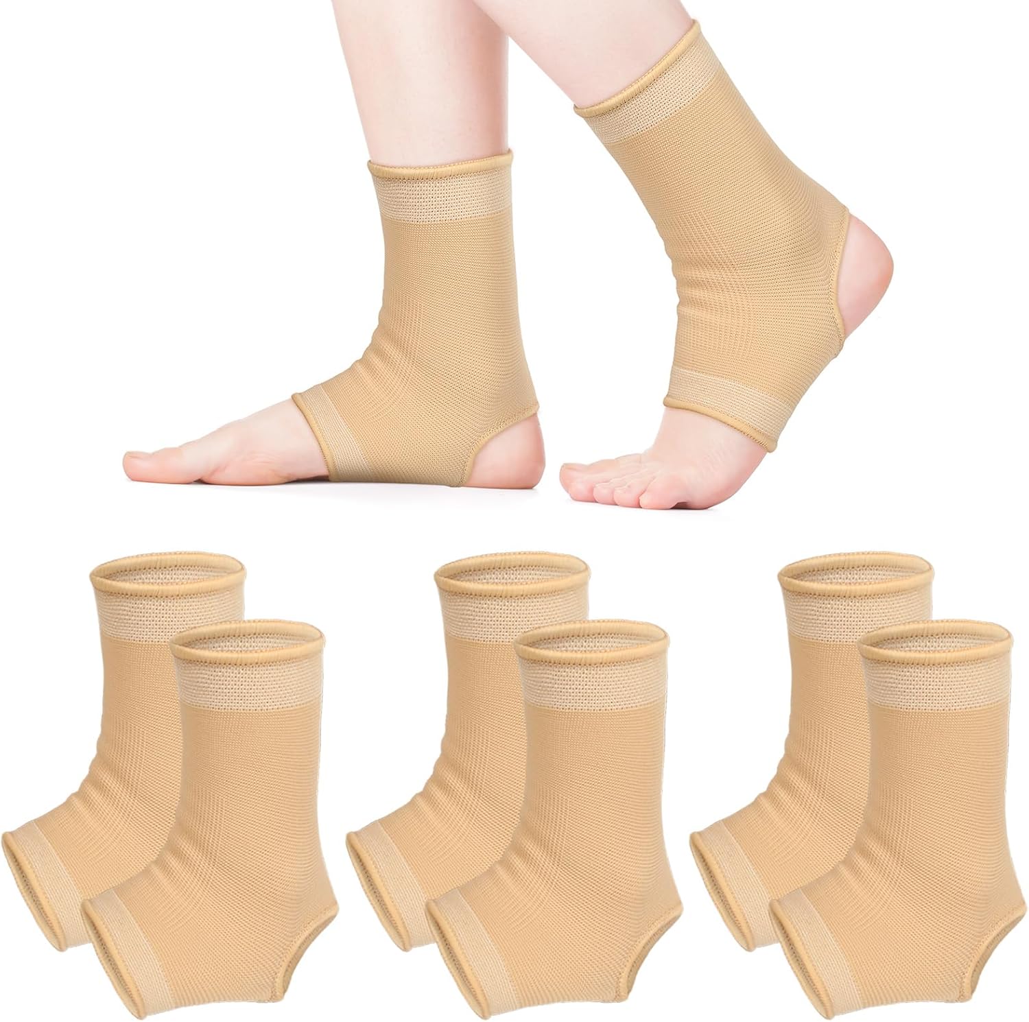 6 tobilleras de compresión transpirables para hombres y mujeres, calcetines de compresión de tobillo para hinchazón, fascitis plantar, esguince (XL)