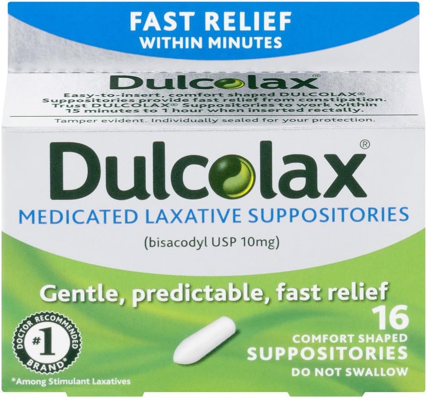 Dulcolax Supositorios laxantes medicados – 16 unidades, paquete de 6