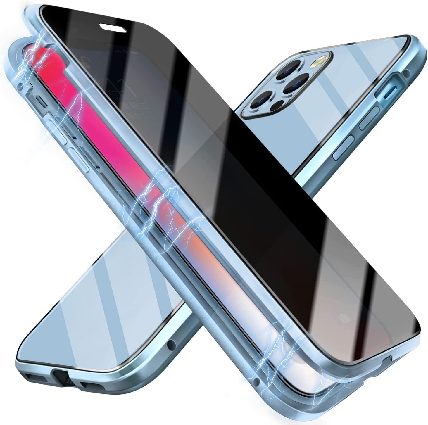 ESTPEAK – Funda magnética compatible con iPhone 13 Pro 2021, protector de pantalla magnético de doble cara y antiespía, funda protectora trasera de