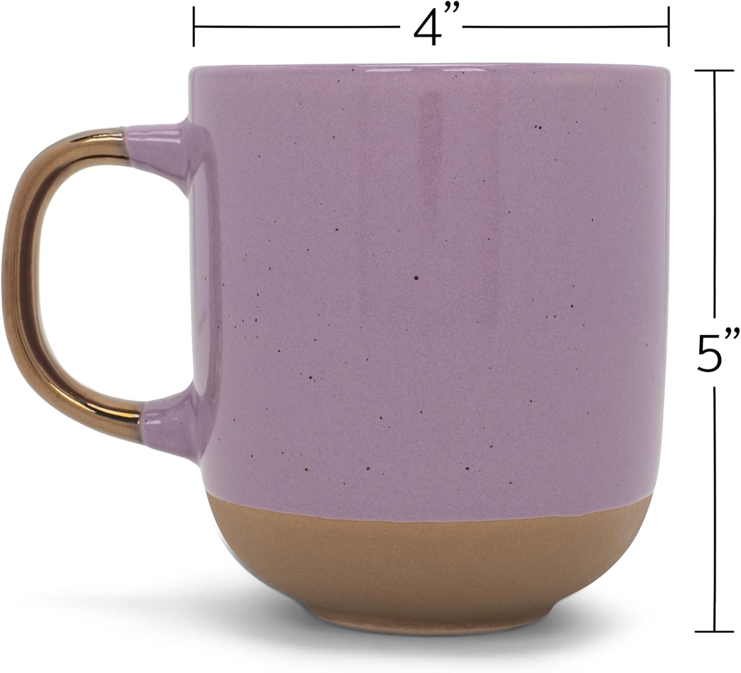 Elanze Designs Speckled – Juego de 4 tazas de cerámica de 16 onzas con mango metálico, color morado