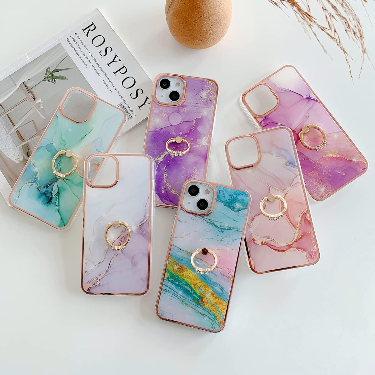 CCSmall Funda con diseño de mármol para Samsung Galaxy A13 4G (no 5G), 360 integrado giratorio con soporte de anillo y soporte, delgada, a prueba de