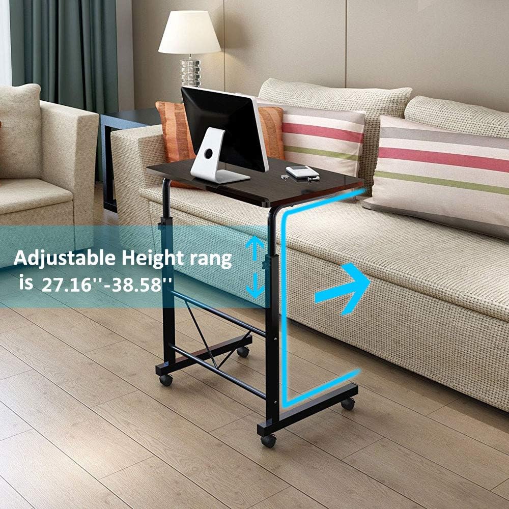 Binrrio Mesa auxiliar de sofá con ruedas, escritorio extraíble para computadora portátil, mesa de café con ruedas ajustable en altura, escritorio