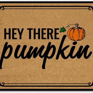 Ayatow Tapetes de goma para piso, felpudos con monograma de calabaza Hey There para entrada al aire libre, tamaño de 23.6 x 15.7 pulgadas, felpudos Ayatow Tapetes de goma para piso, felpudos con monograma de calabaza Hey There para entrada al aire libre, tamaño de 23.6 x 15.7 pulgadas, felpudos