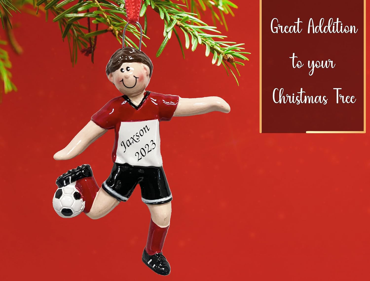UniqXmas Adorno de Navidad personalizado para niño de fútbol 2023  Personalización gratuita  Figura de jugador masculino pateando la pelota para el