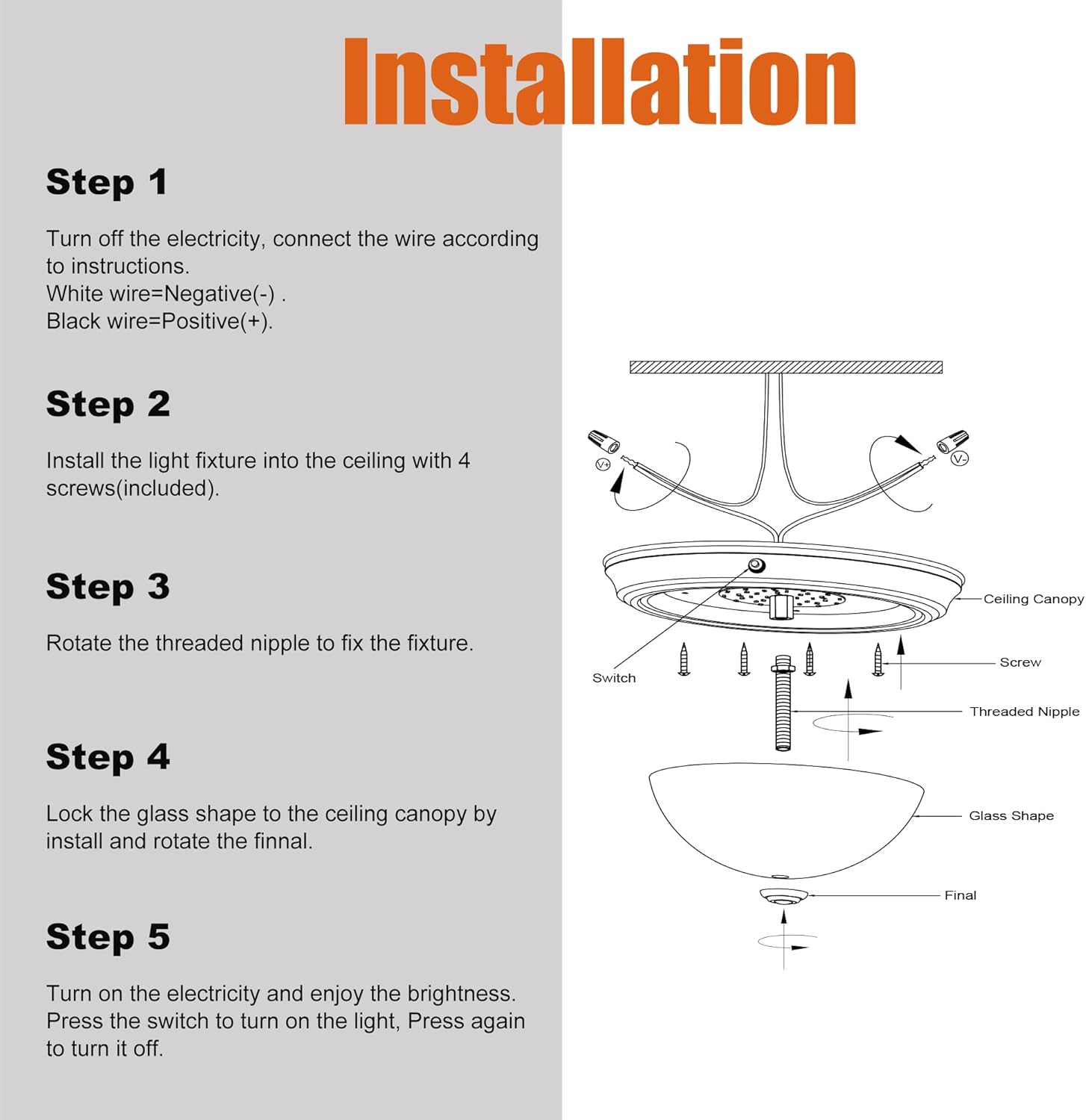 Facon Lámpara de techo LED de 10 pulgadas con interruptor, forma de cristal de alabastro, lámpara decorativa de 12 V RV Dinette, luz interior de 12
