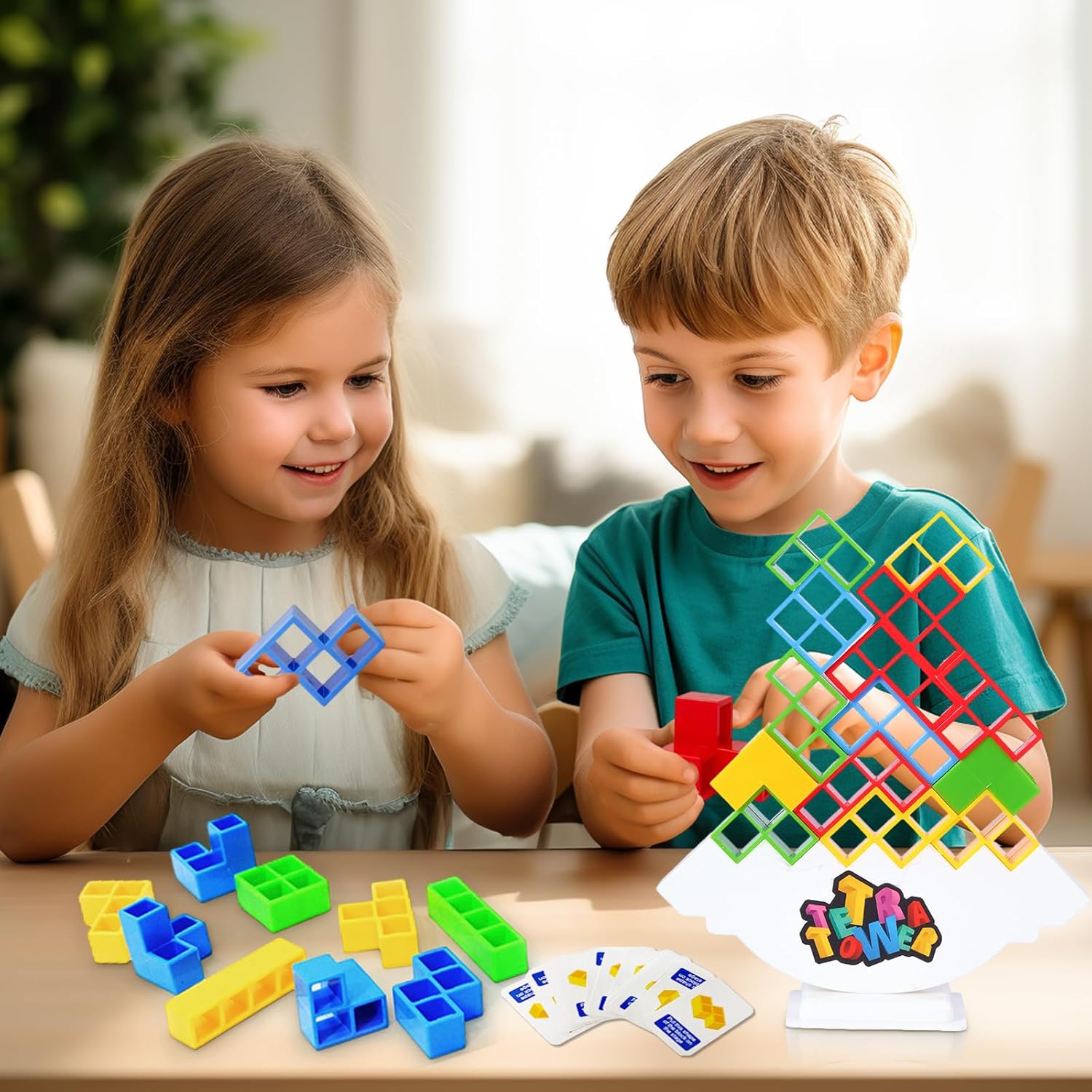 LOYATANK Juego de 16 piezas de Tetra Tower, divertido juego de mesa apilable para niños y adultos, perfecto para la construcción de equipos, fiestas