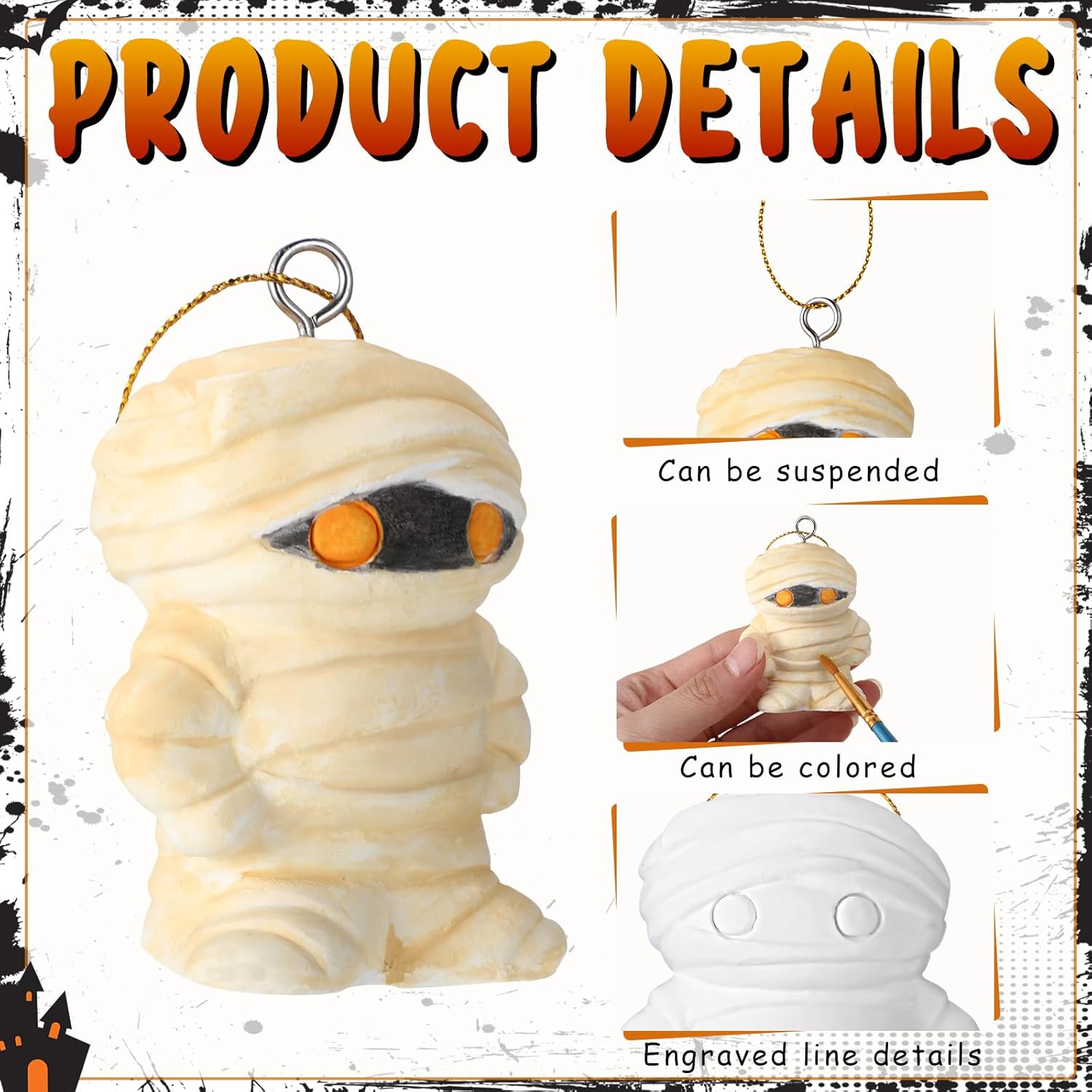 Glimin Juego de 24 piezas de cerámica de Halloween para pintar tu propio kit de calabazas sin pintar, fantasma, yeso a granel, figuras pintables