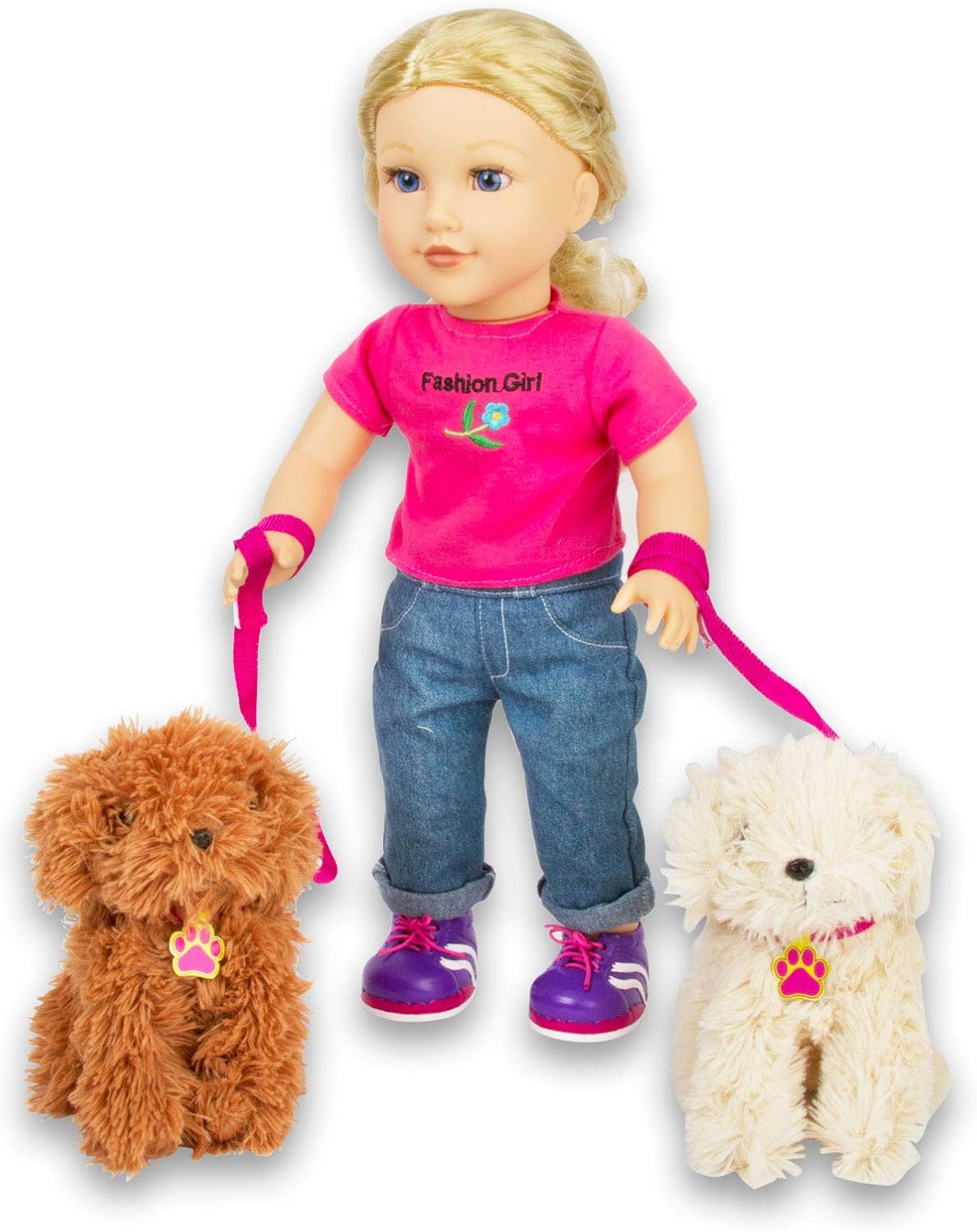 Juego de cachorros en color chocolate con accesorios, juguetes regalos para niñas y niños de 3 años, apto para muñecas de 18 pulgadas, suave y