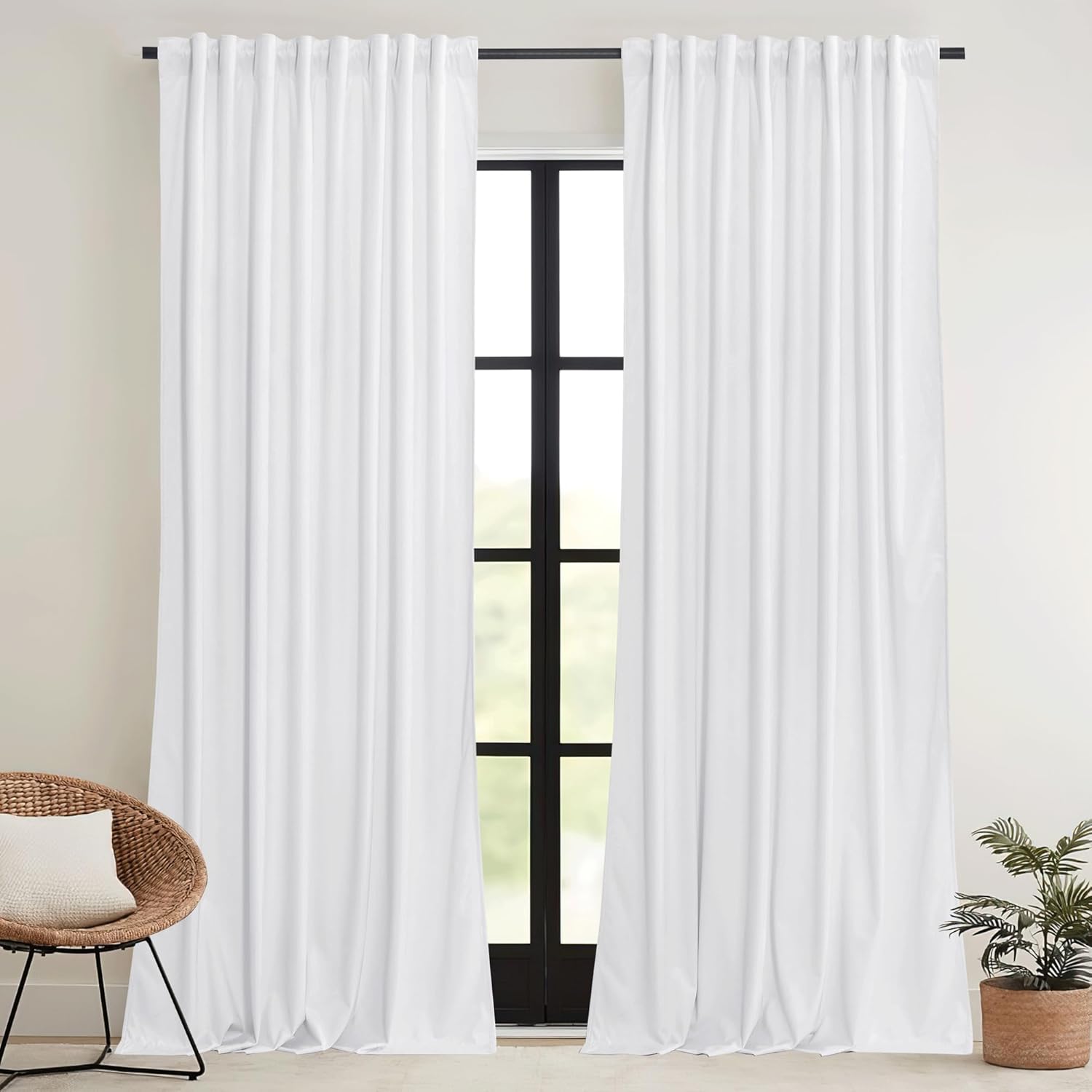 RYB HOME Cortinas de terciopelo blanco puro de 90 pulgadas para dormitorio, cortinas verticales reductoras de luz de lujo, decoración simple del