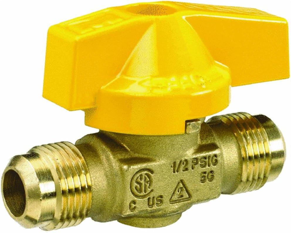 Homewerks VGV1LHT2B Entrada  salida de válvula de bola de gas Premium Flare, latón, 38 pulg.